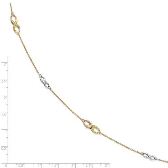 10k Two Tone Gold Polished Infinity Station Anklet, 9-10 Inch - Picture 2 of 4